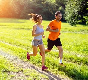 Athletic couple jogging