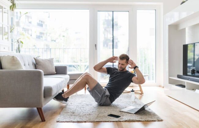 Man working out at home.